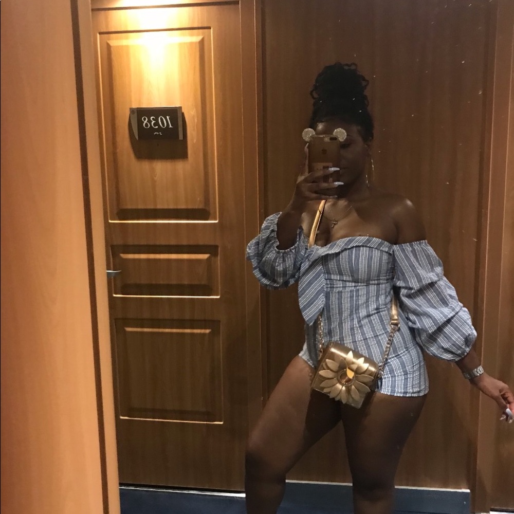 Blue and white stripe romper